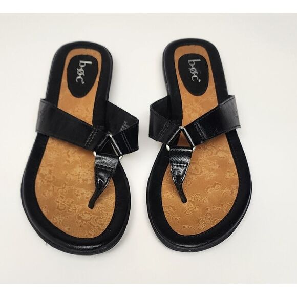 B.Ø.C Born Women Black Faux Leather Flip Flop Strap Thong Sandal Shoes Size 9M - Picture 3 of 9